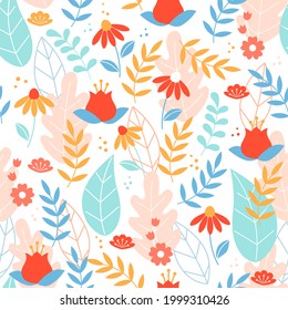 Patrón floral moderno sin soldadura sobre fondo blanco. Ilustración vectorial.