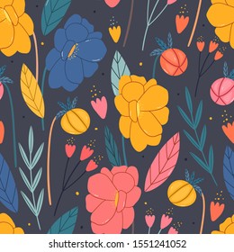 Modern floral seamless pattern for print, textile, fabric. Tender girly cute background.