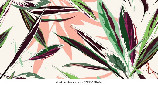 Modern floral seamless pattern. Sketch of multi-colored leaves on a light background. Hand-drawn vector illustration.