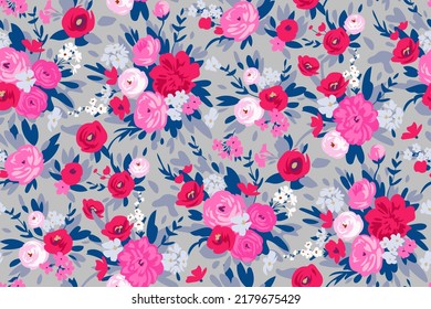Modern floral seamless pattern with small garden flowers on seasonal beauty for digital texture and clothing in liberty style ,botanical vector template
