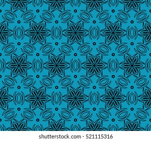 modern floral seamless pattern. vector. black on blue. for design invitation, interior wallpaper, cover card