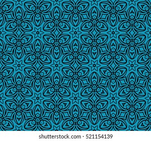 modern floral seamless pattern. vector. black on blue. for design invitation, interior wallpaper, cover card