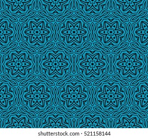 modern floral seamless pattern. vector. black on blue. for design invitation, interior wallpaper, cover card