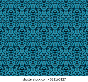 modern floral seamless pattern. vector. black on blue. for design invitation, interior wallpaper, cover card