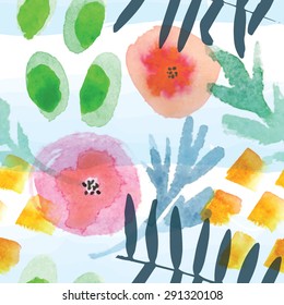 Modern floral seamless pattern in watercolor technique. Colorful vector illustration.