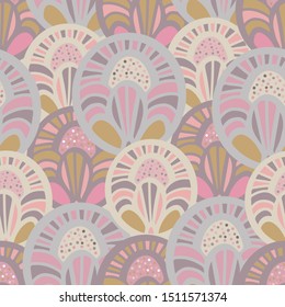 Modern floral seamless stylized design with abstract flowers. Can be used for printing on paper, stickers, badges, cards, textiles.