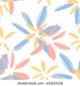 Modern floral seamless vector pattern with hand drawn elements in pastel palette. Nature tropical details on white field. Good for background, website, wallpapers, textile print & many more.