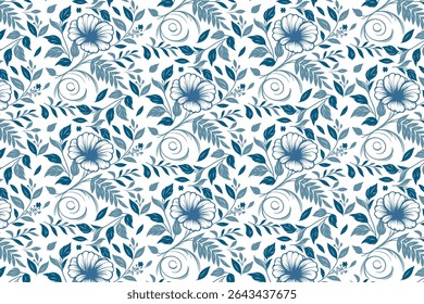 modern floral sketch pattern in single line art featuring organic roses and cotton flowers for textile fabric fashion and wrapping paper

