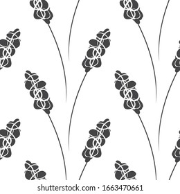 Modern floral stamen seamless pattern background. Black and white hand drawn abstract flower stem nature backdrop. Spacious monochrome botanical all over print. High contrast plant illustration