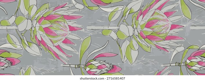 Modern Floral Textile Pattern - Pink Green Grey