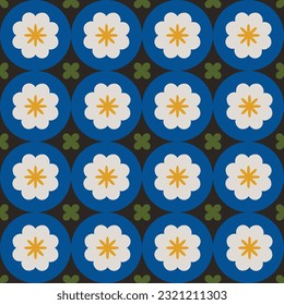 Modern Floral tile pattern in retro style. Simple geometric shapes texture. Decorative mosaic background