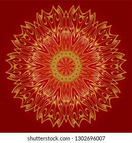 Modern Floral Vector Ornaments. Decorative Flower Mandala. Vector Illustration. Red, gold color.