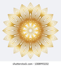 Modern Floral Vector Ornaments. Decorative Flower Mandala. Vector Illustration. White yellow gold colour.
