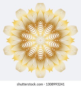 Modern Floral Vector Ornaments. Decorative Flower Mandala. Vector Illustration. White yellow gold colour.