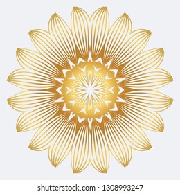 Modern Floral Vector Ornaments. Decorative Flower Mandala. Vector Illustration. White yellow gold colour.