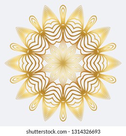 Modern Floral Vector Ornaments. Decorative Flower Mandala. Vector Illustration. White yellow gold colour.