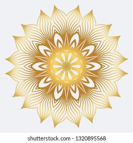 Modern Floral Vector Ornaments. Decorative Flower Mandala. Vector Illustration. White yellow gold colour.