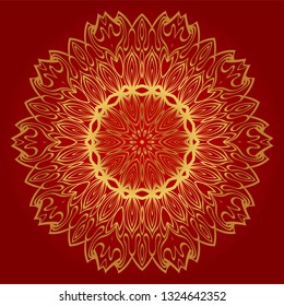 Modern Floral Vector Ornaments. Decorative Flower Mandala. Vector Illustration. Red, gold color.