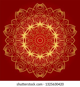 Modern Floral Vector Ornaments. Decorative Flower Mandala. Vector Illustration. Red, gold color.