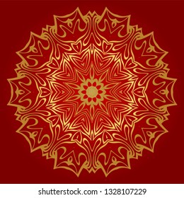 Modern Floral Vector Ornaments. Decorative Flower Mandala. Vector Illustration. Red, gold color.