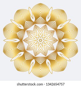 Modern Floral Vector Ornaments. Decorative Flower Mandala. Vector Illustration. White yellow gold colour.