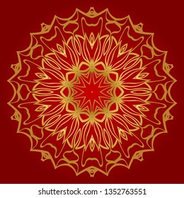 Modern Floral Vector Ornaments. Decorative Flower Mandala. Vector Illustration. Red, gold color.