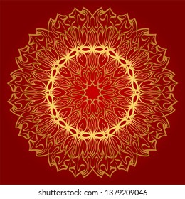 Modern Floral Vector Ornaments. Decorative Flower Mandala. Vector Illustration. Red, gold color.