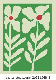 Modern floral vector with red centers and stylized stems. Great for greeting cards, spring decor, and textile patterns.