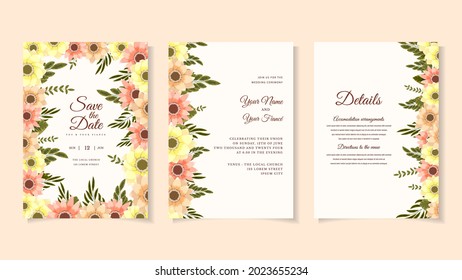 Modern floral wreath wedding invitation card template Vector with premium flowers, leaves, branches design Save the date, RSVP and thank you cards, cover design greeting