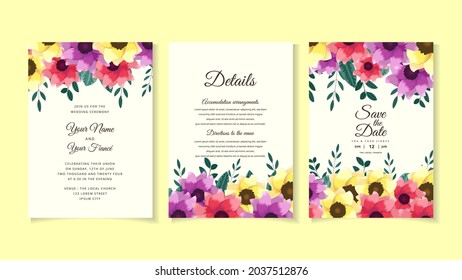 Modern floral wreath wedding invitation card template Vector with premium flowers, leaves, branches design Save the date, RSVP and thank you cards, cover design greeting