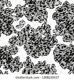 modern florals with leopard texture ,  animal skin pattern black, gray on white   floral seamless design in vector -