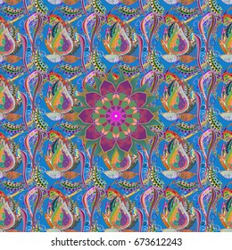 Modern flourish vector background wallpaper illustration with vintage line art tracery paisley flowers, flowery ornaments. Floral hand drawn seamless pattern.
