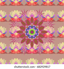 Modern flourish vector background wallpaper illustration with vintage line art tracery paisley flowers, flowery ornaments. Floral hand drawn seamless pattern.