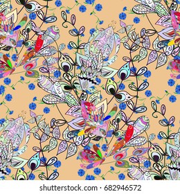 Modern flourish vector background wallpaper illustration with vintage line art tracery paisley flowers, flowery ornaments. Floral hand drawn seamless pattern.