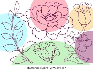 Modern flower abstract vector illustration with organic various shapes and flower line art for print or use as wall art, card, flyer or T Shirt