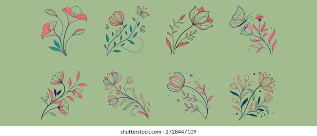 Modern Flower Icon Set for User Interface