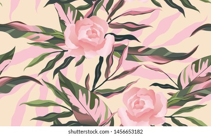 Modern flower illustration pattern. Creative collage contemporary floral pattern. Fashionable template for design.