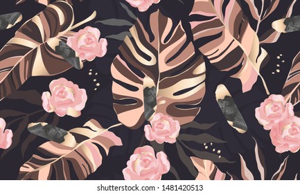 Modern flower illustration pattern. Creative collage contemporary floral pattern. Fashionable template for design.
