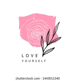 Modern flower illustration with slogan love yourself for print, t-shirt, card.