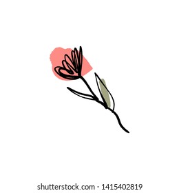 Modern flower ink sketch with abstract shapes. Vector Clip Art