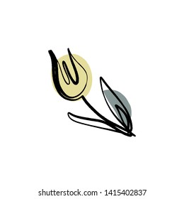 Modern flower ink sketch with abstract shapes. Vector Clip Art