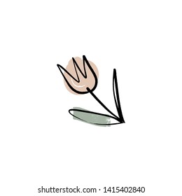 Modern flower ink sketch with abstract shapes. Vector Clip Art
