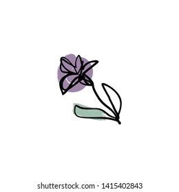 Modern flower ink sketch with abstract shapes. Vector Clip Art