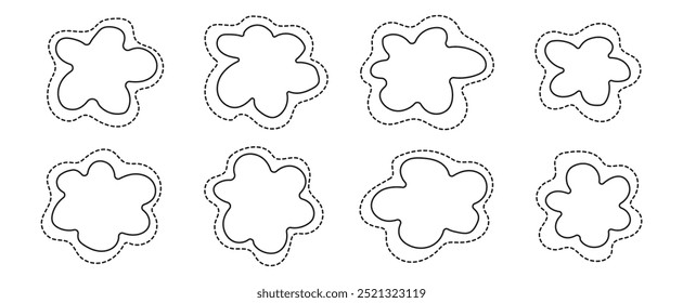 Modern flower irregular shape with dotted line. Set of simple spots in form flowers. Vector Abstract shape. Irregulars organic blots.