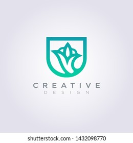 Modern Flower and Leave Vector Illustration Design Clipart Symbol Logo Template.