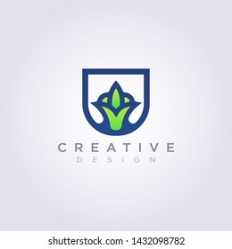 Modern Flower and Leave Vector Illustration Design Clipart Symbol Logo Template.