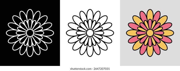 Modern flower mandala with layered petals in vibrant colors for striking floral decor.