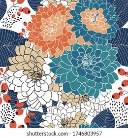 Modern flower pattern. Floral vector seamless repeat pattern perfect for home decor, fabrics, upholstery, wallpaper, print and packaging, rugs and carpets
