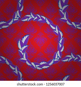 Modern flower pattern with royal flower. Colored orient pattern in blue, red and violet colors. Seamless floral ornament.