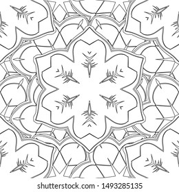 Modern flower pattern with royal flower. Colored orient pattern in black and white colors. Seamless floral ornament.